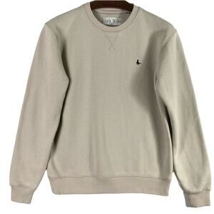 NWOT JACK WILLS Sweatshirt Men S Cream Crewneck French-Terry Lined Logo “Belvue”